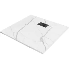  HD Marco+ White Marble 80x80/90x90 SMC kompozit slim szögletes kőhatású zuhanytálca, fekete ráccsal, 2,6 cm magas, szifon nélkül
