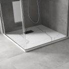 HD Marco+ White Marble 80x80/90x90 SMC kompozit slim szögletes kőhatású zuhanytálca, fekete ráccsal, 2,6 cm magas, szifon nélkül
