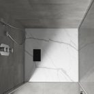 HD Marco+ White Marble 80x80/90x90 SMC kompozit slim szögletes kőhatású zuhanytálca, fekete ráccsal, 2,6 cm magas, szifon nélkül
