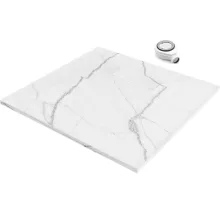 HD Marco White Marble 80x80 SMC kompozit slim szögletes kőhatású zuhanytálca, 2,6 cm magas, szifonnal
