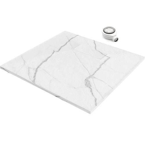 HD Marco White Marble 90x90 SMC kompozit slim szögletes kőhatású zuhanytálca, 2,6 cm magas, szifonnal
