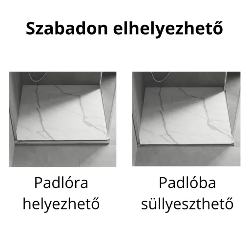 HD Marco White Marble 80x80 SMC kompozit slim szögletes kőhatású zuhanytálca, 2,6 cm magas, szifonnal