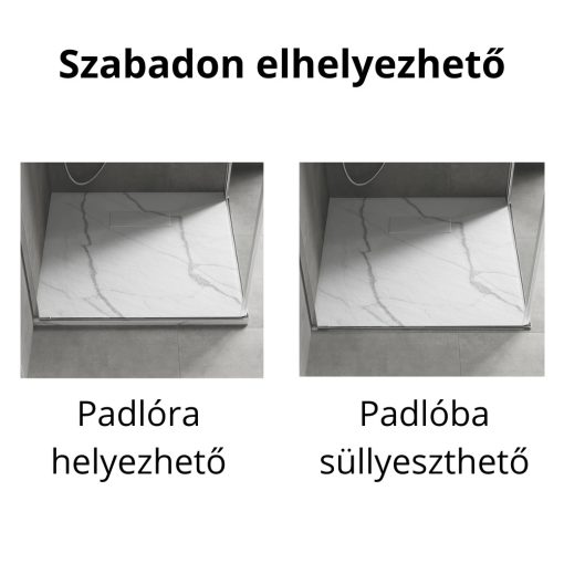 HD Marco White Marble 80x80/90x90 SMC kompozit slim szögletes kőhatású zuhanytálca, 2,6 cm magas, szifon nélkül