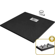 HD Marco+ Black 80x80 SMC kompozit magasított szögletes kőhatású zuhanytálca, krómozott ráccsal, 15 cm magas, szifonnal