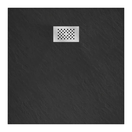 HD Marco+ Black 80x80/90x90 SMC kompozit magasított szögletes kőhatású zuhanytálca, krómozott ráccsal, 15 cm magas, szifon nélkül