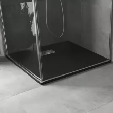 HD Marco+ Black 80x80/90x90 SMC kompozit magasított szögletes kőhatású zuhanytálca, krómozott ráccsal, 15 cm magas, szifon nélkül