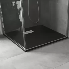 HD Marco+ Black 80x80 SMC kompozit magasított szögletes kőhatású zuhanytálca, fehér ráccsal, 15 cm magas, szifonnal