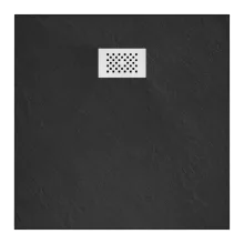 HD Marco+ Black 80x80/90x90 SMC kompozit magasított szögletes kőhatású zuhanytálca, fehér ráccsal, 15 cm magas, szifon nélkül