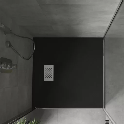 HD Marco+ Black 80x80/90x90 SMC kompozit magasított szögletes kőhatású zuhanytálca, fehér ráccsal, 15 cm magas, szifon nélkül