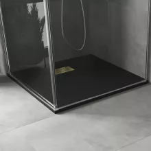HD Marco+ Black 80x80/90x90 SMC kompozit magasított szögletes kőhatású zuhanytálca, arany színű ráccsal, 15 cm magas, szifon nélkül