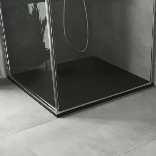 HD Marco+ Black 80x80 SMC kompozit magasított szögletes kőhatású zuhanytálca, fekete ráccsal, 15 cm magas, szifonnal