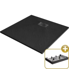   HD Marco+ Black 80x80/90x90 SMC kompozit magasított szögletes kőhatású zuhanytálca, fekete ráccsal, 15 cm magas, szifon nélkül