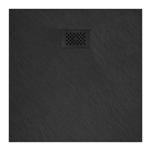 HD Marco+ Black 80x80/90x90 SMC kompozit magasított szögletes kőhatású zuhanytálca, fekete ráccsal, 15 cm magas, szifon nélkül