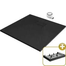 HD Marco Black 80x80 SMC kompozit magasított szögletes kőhatású zuhanytálca, 15 cm magas, szifonnal