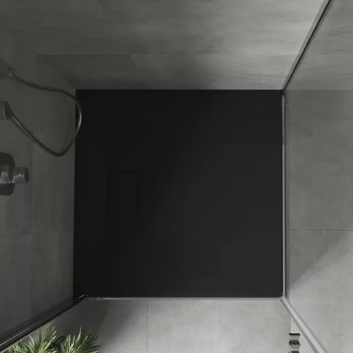 HD Marco Black 80x80 SMC kompozit magasított szögletes kőhatású zuhanytálca, 15 cm magas, szifonnal