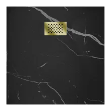 HD Marco+ Black Marble 80x80 SMC kompozit magasított szögletes kőhatású zuhanytálca, arany színű ráccsal, 15 cm magas, szifonnal