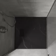 HD Marco+ Black Marble 80x80 SMC kompozit magasított szögletes kőhatású zuhanytálca, fekete ráccsal, 15 cm magas, szifonnal