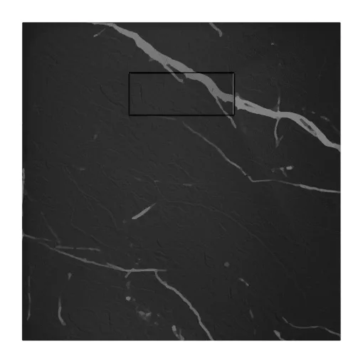 HD Marco Black Marble 80x80 SMC kompozit magasított szögletes kőhatású zuhanytálca, 15 cm magas, szifonnal
