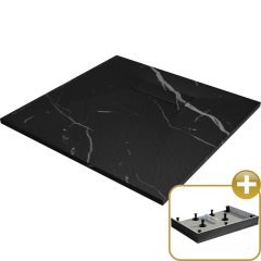   HD Marco Black Marble 80x80/90x90 SMC kompozit magasított szögletes kőhatású zuhanytálca, 15 cm magas, szifon nélkül