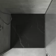 HD Marco Black Marble 90x90 SMC kompozit magasított szögletes kőhatású zuhanytálca, 15 cm magas, szifon nélkül