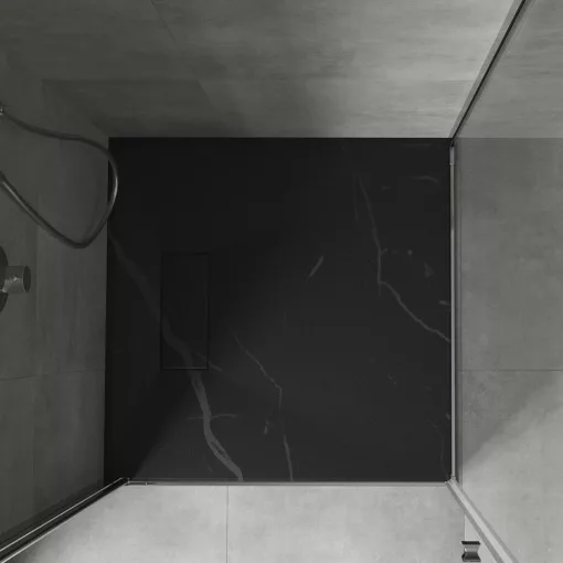 HD Marco Black Marble 90x90 SMC kompozit magasított szögletes kőhatású zuhanytálca, 15 cm magas, szifon nélkül