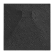 HD Marco Black 90x90 SMC kompozit magasított szögletes kőhatású zuhanytálca, 15 cm magas, szifon nélkül
