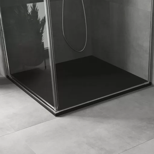 HD Marco Black 90x90 SMC kompozit magasított szögletes kőhatású zuhanytálca, 15 cm magas, szifon nélkül