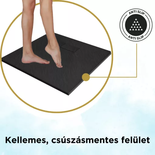HD Marco Black 90x90 SMC kompozit magasított szögletes kőhatású zuhanytálca, 15 cm magas, szifon nélkül
