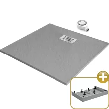 HD Marco+ Gray 80x80 SMC kompozit magasított szögletes kőhatású zuhanytálca, krómozott ráccsal, 15 cm magas, szifonnal