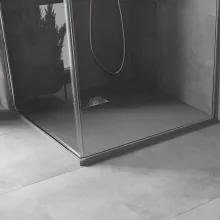 HD Marco+ Gray 80x80 SMC kompozit magasított szögletes kőhatású zuhanytálca, krómozott ráccsal, 15 cm magas, szifonnal