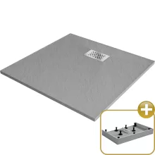 HD Marco+ Gray 80x80/90x90 SMC kompozit magasított szögletes kőhatású zuhanytálca, krómozott ráccsal, 15 cm magas, szifon nélkül
