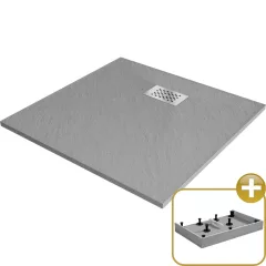   HD Marco+ Gray 80x80/90x90 SMC kompozit magasított szögletes kőhatású zuhanytálca, krómozott ráccsal, 15 cm magas, szifon nélkül