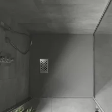 HD Marco+ Gray 80x80/90x90 SMC kompozit magasított szögletes kőhatású zuhanytálca, krómozott ráccsal, 15 cm magas, szifon nélkül