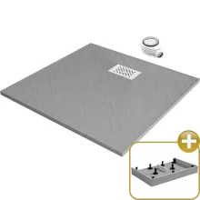 HD Marco+ Gray 80x80 SMC kompozit magasított szögletes kőhatású zuhanytálca, fehér ráccsal, 15 cm magas, szifonnal