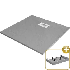   HD Marco+ Gray 80x80/90x90 SMC kompozit magasított szögletes kőhatású zuhanytálca, fehér ráccsal, 15 cm magas, szifon nélkül