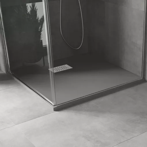 HD Marco+ Gray 80x80/90x90 SMC kompozit magasított szögletes kőhatású zuhanytálca, fehér ráccsal, 15 cm magas, szifon nélkül