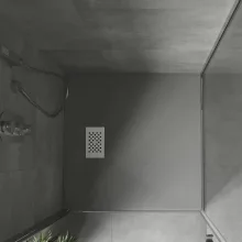 HD Marco+ Gray 80x80/90x90 SMC kompozit magasított szögletes kőhatású zuhanytálca, fehér ráccsal, 15 cm magas, szifon nélkül