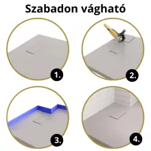 HD Marco+ Gray 80x80/90x90 SMC kompozit magasított szögletes kőhatású zuhanytálca, fehér ráccsal, 15 cm magas, szifon nélkül