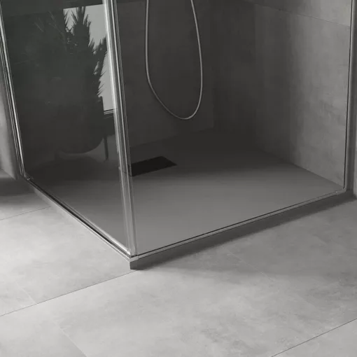 HD Marco+ Gray 80x80 SMC kompozit magasított szögletes kőhatású zuhanytálca, fekete ráccsal, 15 cm magas, szifonnal