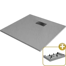 HD Marco+ Gray 80x80/90x90 SMC kompozit magasított szögletes kőhatású zuhanytálca, fekete ráccsal, 15 cm magas, szifon nélkül