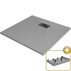   HD Marco+ Gray 80x80/90x90 SMC kompozit magasított szögletes kőhatású zuhanytálca, fekete ráccsal, 15 cm magas, szifon nélkül