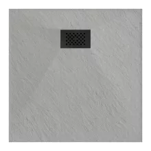 HD Marco+ Gray 80x80/90x90 SMC kompozit magasított szögletes kőhatású zuhanytálca, fekete ráccsal, 15 cm magas, szifon nélkül