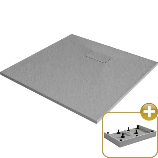 HD Marco Gray 80x80/90x90 SMC kompozit magasított szögletes kőhatású zuhanytálca, 15 cm magas, szifon nélkül