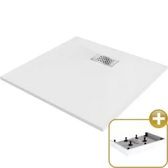   HD Marco+ White 70x70/80x80/90x90/100x100 SMC kompozit magasított szögletes kőhatású zuhanytálca, krómozott ráccsal, 15 cm magas, szifon nélkül