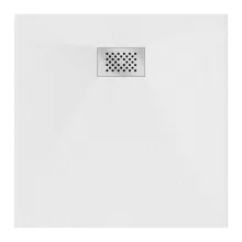 HD Marco+ White 70x70/80x80/90x90/100x100 SMC kompozit magasított szögletes kőhatású zuhanytálca, krómozott ráccsal, 15 cm magas, szifon nélkül