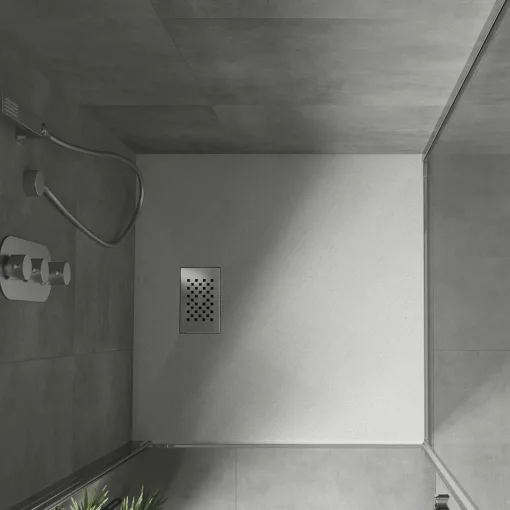 HD Marco+ White 70x70/80x80/90x90/100x100 SMC kompozit magasított szögletes kőhatású zuhanytálca, krómozott ráccsal, 15 cm magas, szifon nélkül