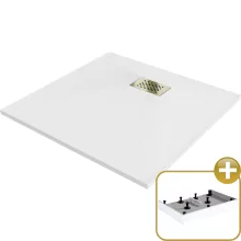 HD Marco+ White 70x70/80x80/90x90/100x100 SMC kompozit magasított szögletes kőhatású zuhanytálca, arany színű ráccsal, 15 cm magas, szifon nélkül