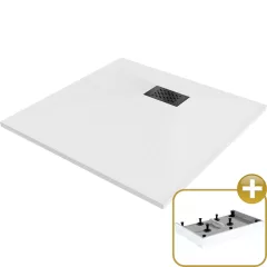   HD Marco+ White 70x70/80x80/90x90/100x100 SMC kompozit magasított szögletes kőhatású zuhanytálca, fekete ráccsal, 15 cm magas, szifon nélkül