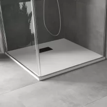 HD Marco+ White 70x70/80x80/90x90/100x100 SMC kompozit magasított szögletes kőhatású zuhanytálca, fekete ráccsal, 15 cm magas, szifon nélkül