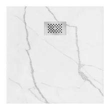 HD Marco+ White Marble 80x80/90x90 SMC kompozit magasított szögletes kőhatású zuhanytálca, krómozott ráccsal, 15 cm magas, szifon nélkül